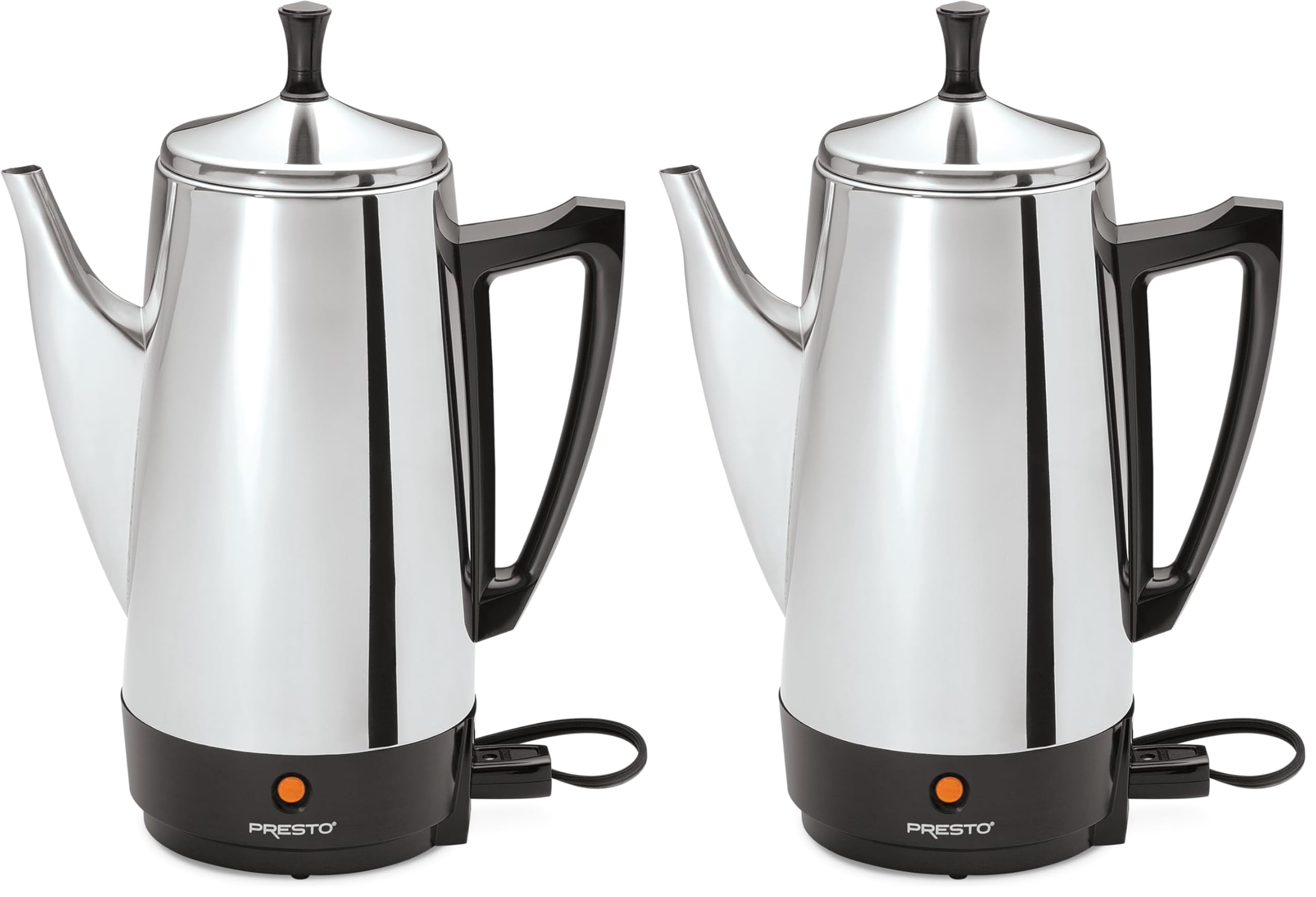 Presto 02811 Stainless Steel Electric Coffee Percolator - 12-Cups,Easy-Pour Spout,Stay-Cool Handle,Make 2-12 Cups,(Pack of 2)