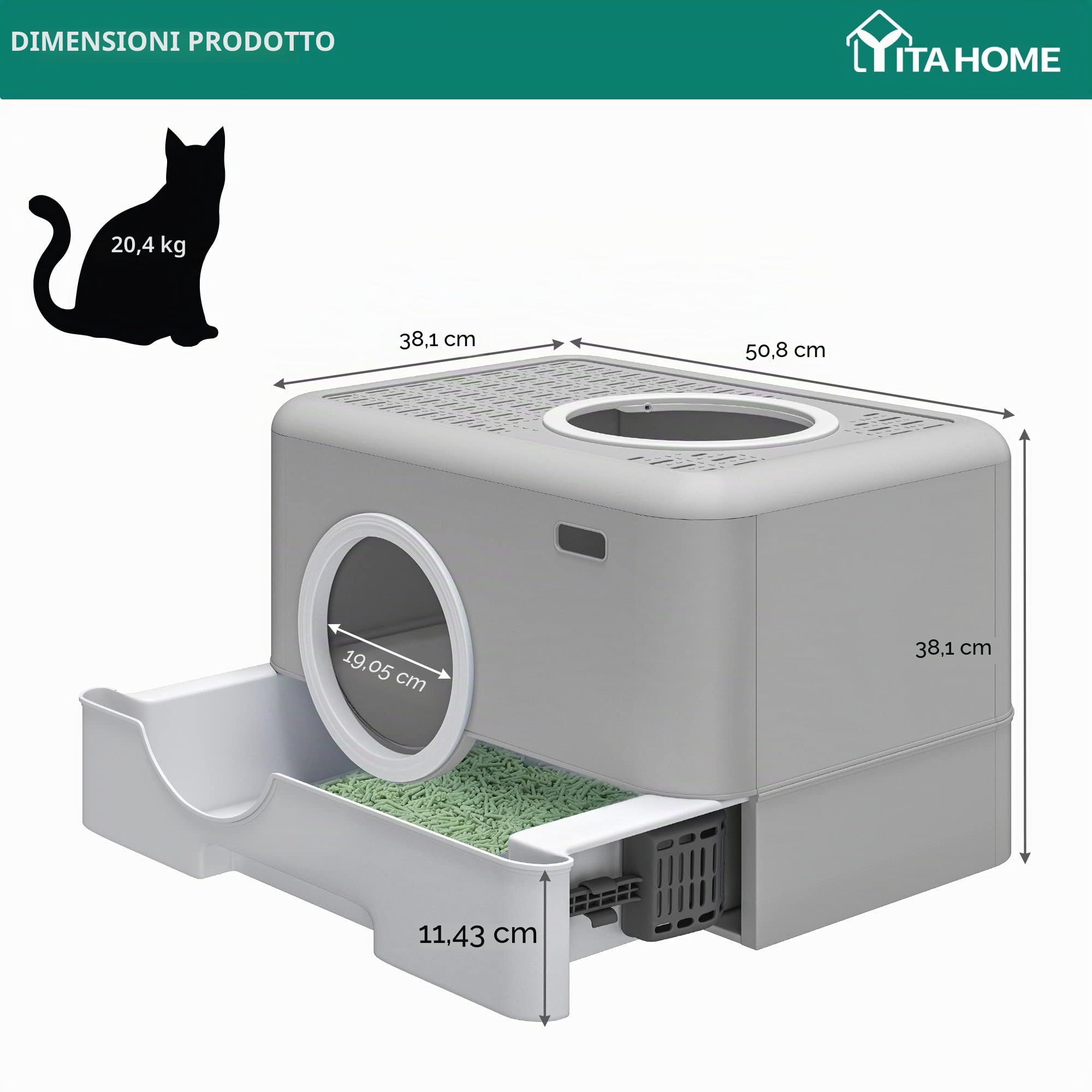 YITAHOME Grande lettiera per gatti chiusa con coperchio, con cappuccio, inodore, anti-spruzzi, con cassetto, paletta per ingresso anteriore, porta di uscita superiore, facile da installare e pulire