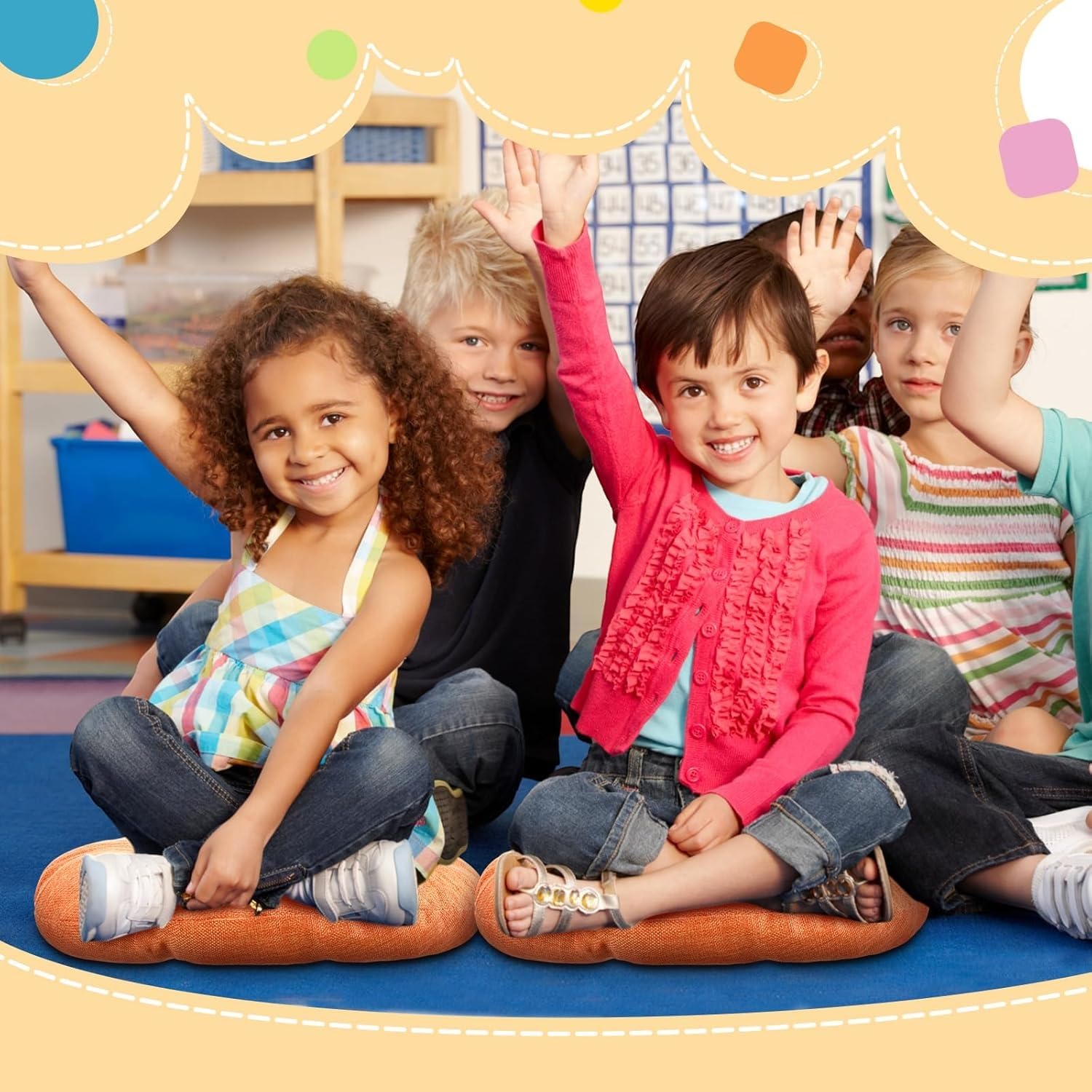 8 Cojines Redondos de 40 cm para niños y bebés; Cojines de Suelo Flexibles para aulas, Ideales para el hogar, guarderías, centros de educación Infantil, Yoga y meditación(Orange)