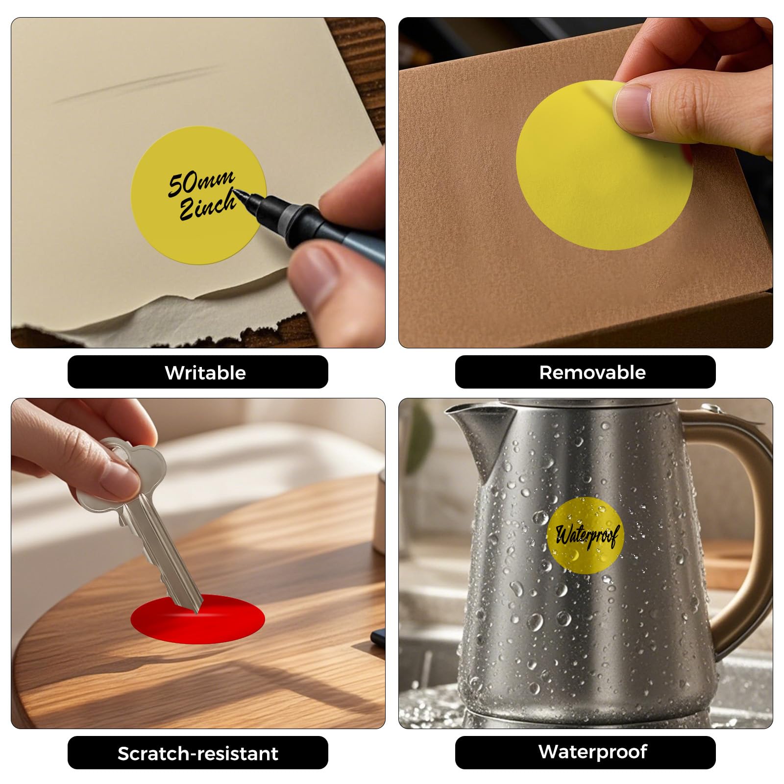 FINDAT 500PCS Yellow Round Labels 50mm Colour Coding Circle Stickers Vinyl Removable Waterproof Name Tags for Moving Box Gift Sealing Jar - Image 3