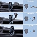 Car Phone Holder [Upgrade Suction Cup & Stable Clip] Phone Mount for Car Windshield Dashboard Air Vent Universal Automotive Accessories Cell Phone Holder Fit for Most iPhone Android Smartphone