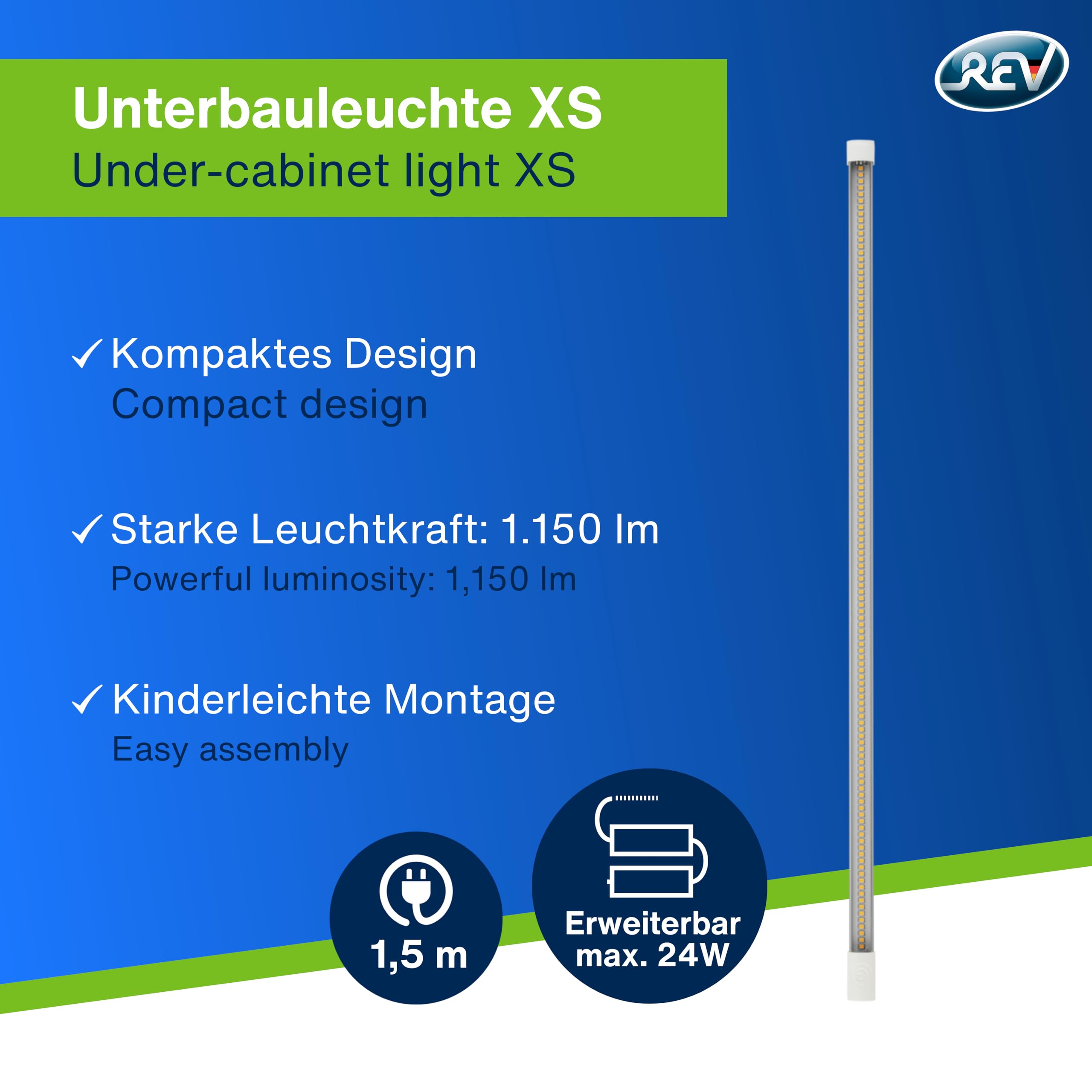 REV XS LED lampa podszafkowa z czujnikiem, oświetlenie kuchenne szafka dolna, 25 000 h, 9 W, 600 lm, 600 x 20 x 15 mm, srebrna
