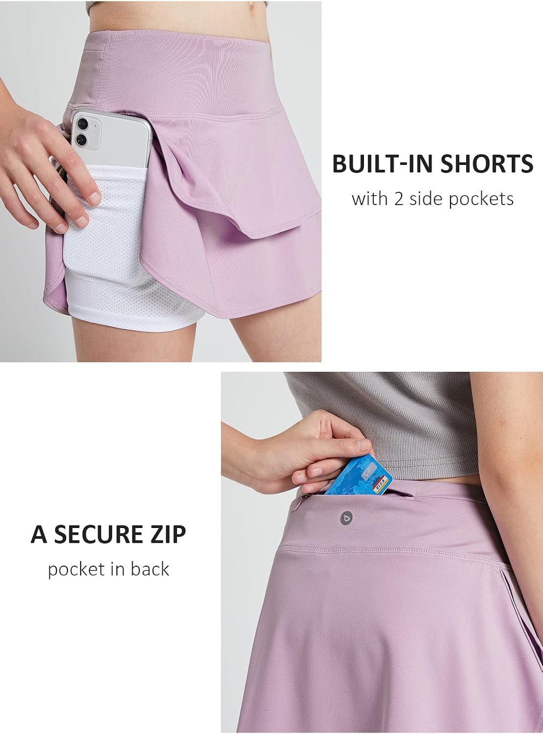 baleaf Girls' Tennis Skirt UPF50+ Sports Golf Skort Kids Athletic Running Casual School Workout w Zip Pockets and Shorts