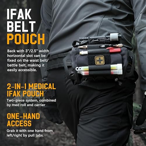 Miniatura 6 de LIVANS Molle Medical IFAK - Bolsa táctica de primeros auxilios, bolsa vacía IFAK para cinturón de servicio Micro IFAK, bolsa de cinturón mini EMT,