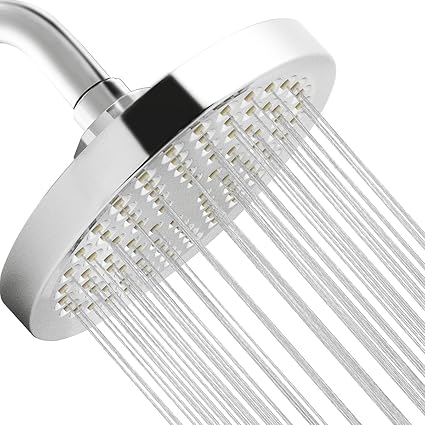 Meccion Shower Head 6 Inches High Pressure 1.8 GPM Rainfall Showerhead, Luxury Bathroom Fixed Showerhead with Chrome Plated Finish, Adjustable Angles Ball Joint (Polished Chrome)