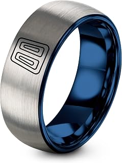 Vent Plate Ring - Gift for Mecha Fan - Band - Blue Gunmetal Silver - Anniversary Engagement Wedding - Flat Dome Bevel - Men Women - 8mm - Personalized Custom Engraving - Tungsten Carbide
