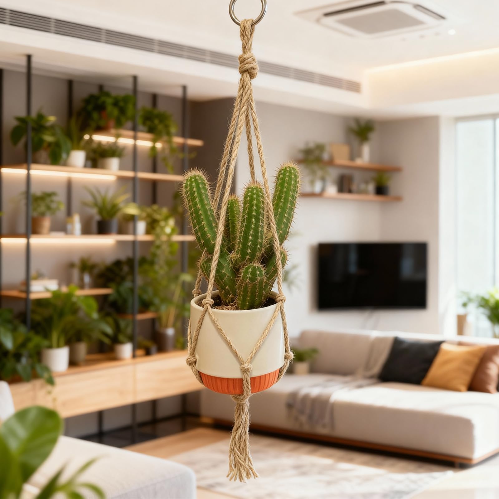 Portavasi in macramè di 3 dimensioni per interni, 50 cm, 80 cm, 90 cm, supporto per piante da appendere con nappa, in corda intrecciata bohémien, per esterni, decorazione per vasi di fiori,
