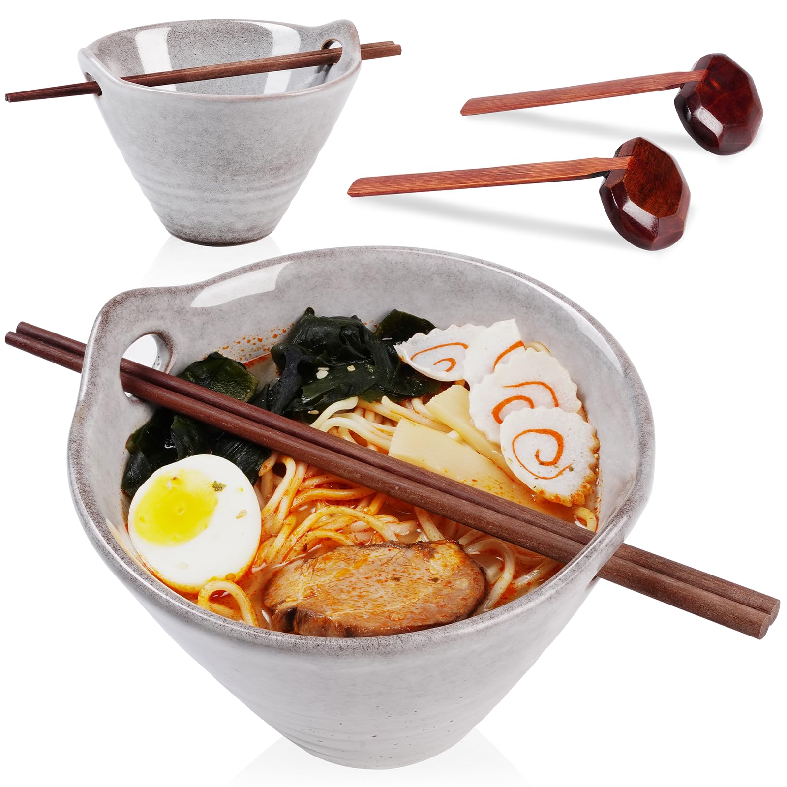 Bol à Ramen En Céramique De 1500ml - Lot De 2 Avec Baguettes Et Cuillères - Rouge Rouille Marron - Va Au Micro-ondes Et Lave-vaisselle