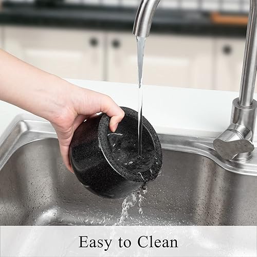 Miniatura 7 de Fashionwu Juego de mortero y mortero de 6 pulgadas, mortero de granito y cuenco de mortero para moler hierbas, especias, guacamo, salsa, pimienta,