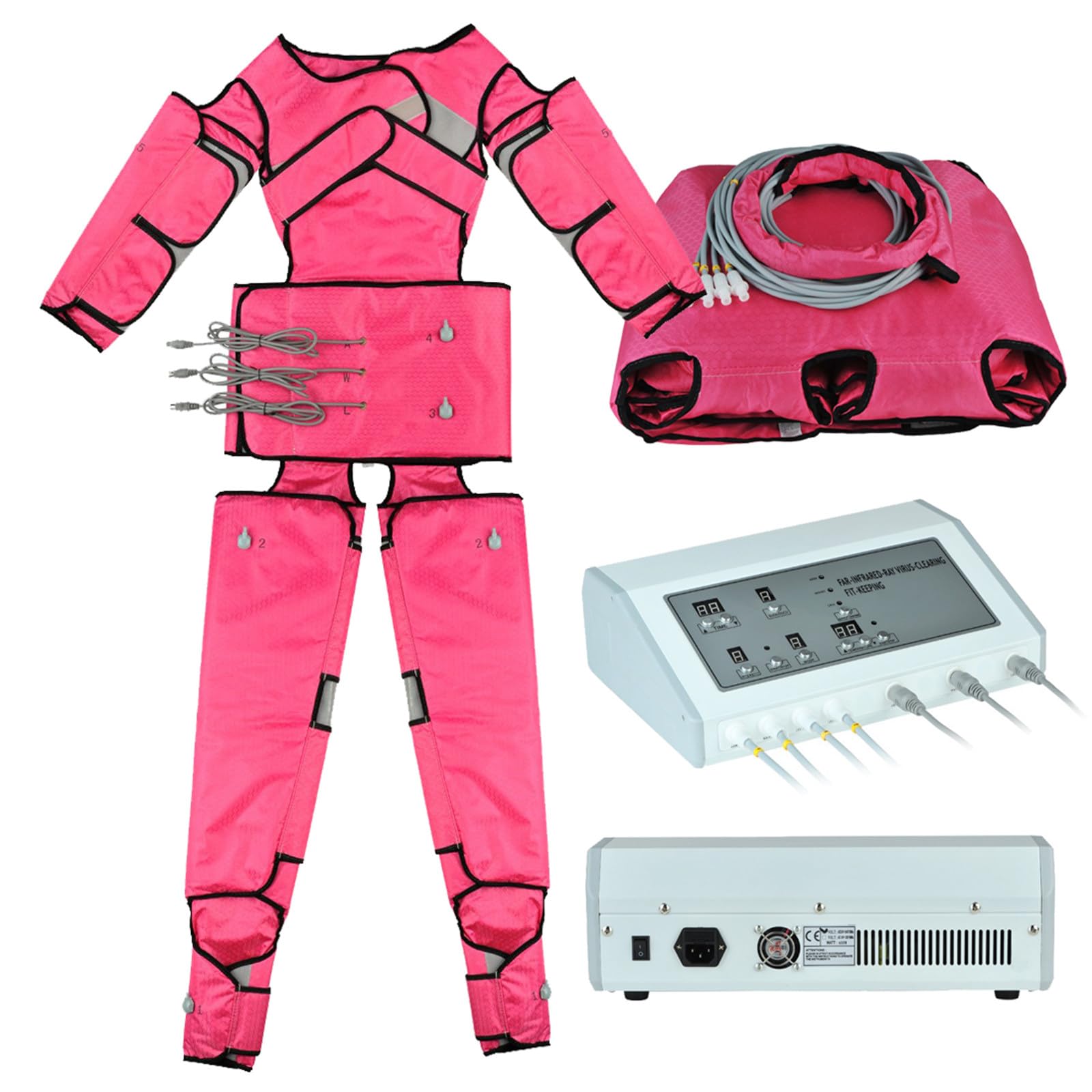 Macchina Professionale per Massaggio Ad Aria Compressa,Pressoterapia Linfodrenaggio,Attrezzatura per Dimagrimento E Dimagrimento per Gambe,Piedi,Vita,Braccia,Intensità Regolabile Da 1 a 7 File Pink
