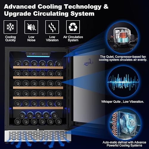 Miniatura 2 de SUENO Refrigerador de vino de 24 pulgadas, 54 botellas y 154 latas, zona única con un toque digital de 34-64F de bajo ruido, mango superior,