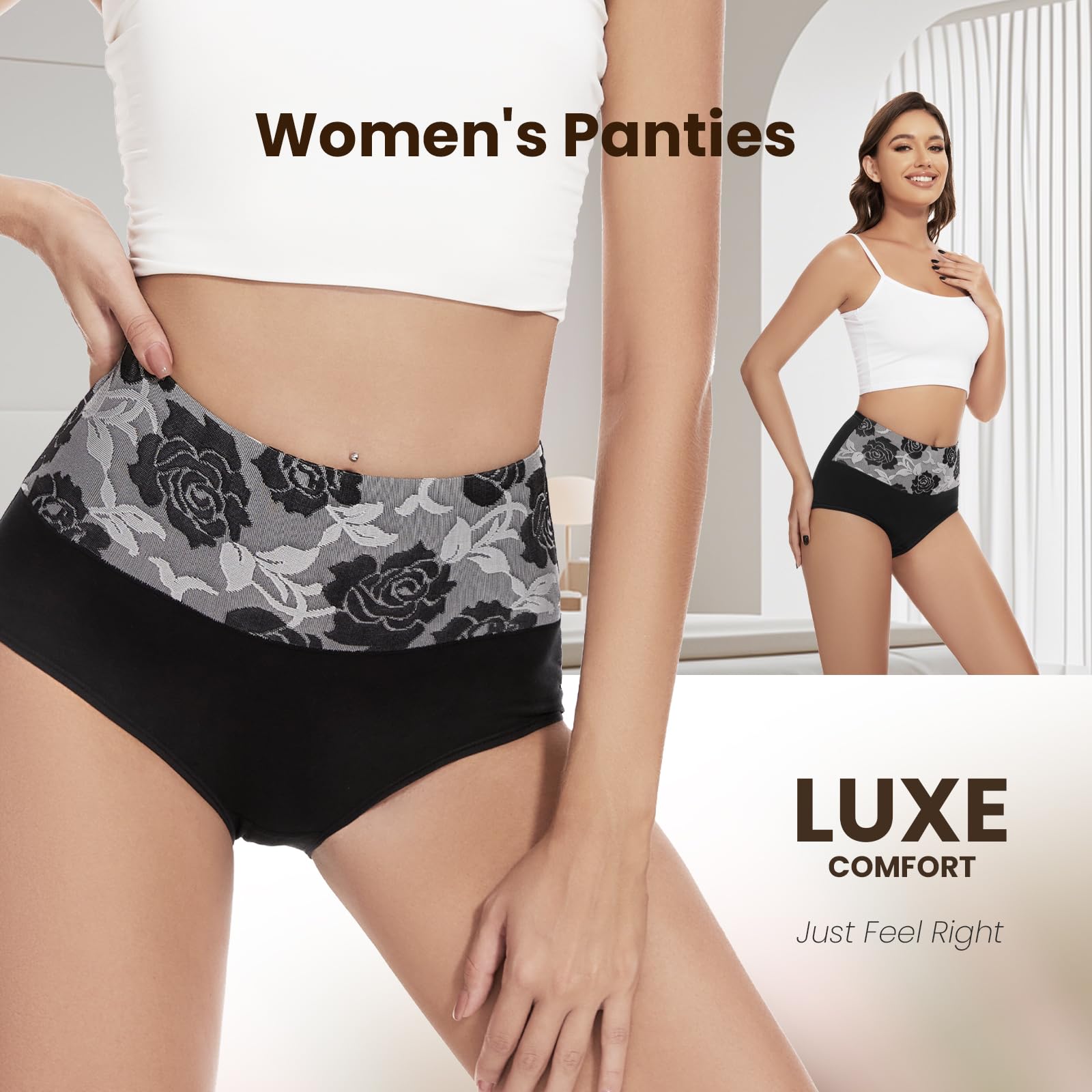 Honzadar Pack de sous-vêtements respirants en coton pour femme, effet gainant au niveau du ventre, taille haute, couverture intégrale