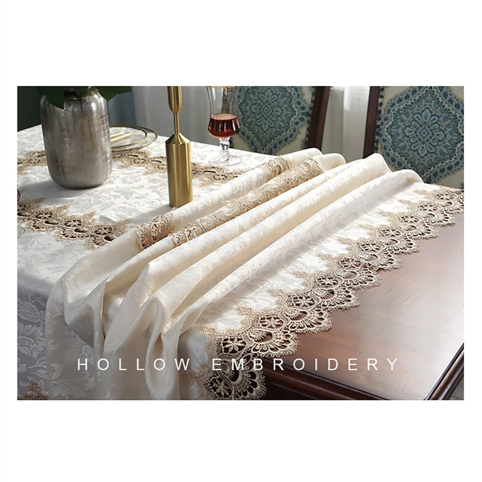 Chemins de Table, Fine Vintage Dentelle Blanc Simple rectangulaire avec Gland Table Basse Tissu Cuisine Maison hôtel Nappe Moderne Mode Coureurs(150 * 220cm)