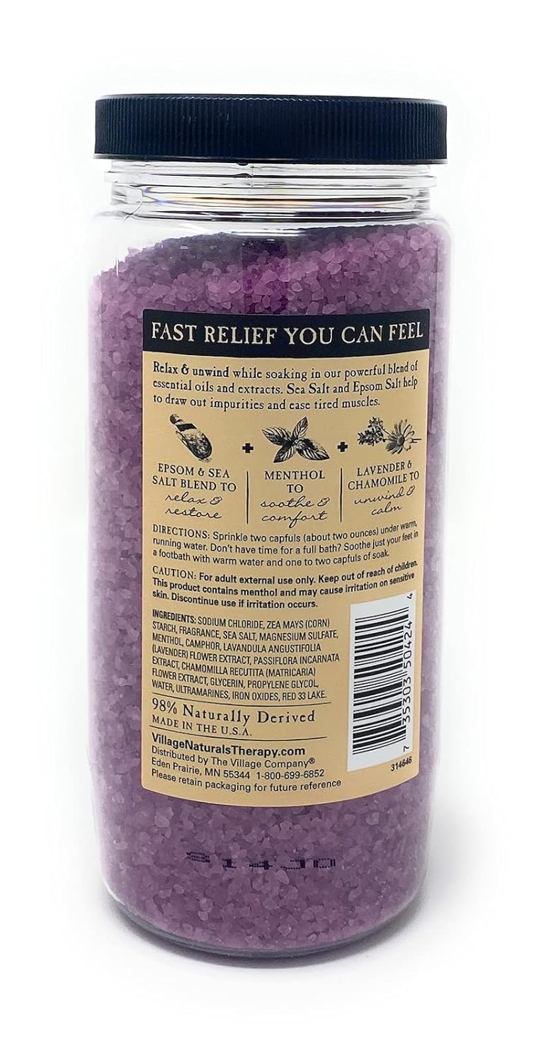 Village Naturals Therapy Mineral Bath Soak Variety Set 3 Pack - Restless Nights, Aches & Pain, Stress & Tension (20oz Jars) : Beauty & Personal Care
