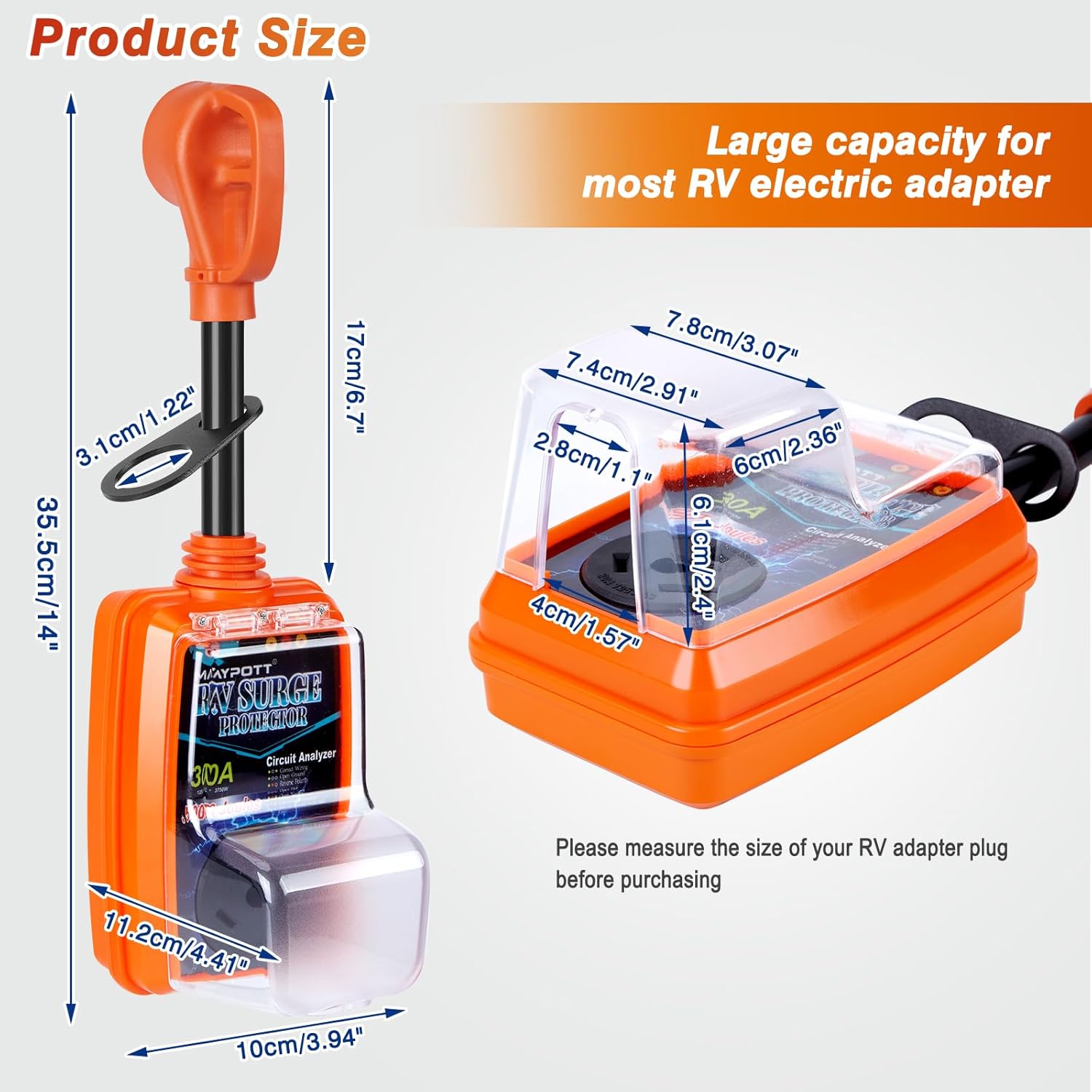 30 Amp RV Surge Protector with 50A to 30A Conversion Adapter - Full Circuit Analysis, Waterproof Cover, and Enhanced Safety for Power Protection in RVs, Campers, and Trailers