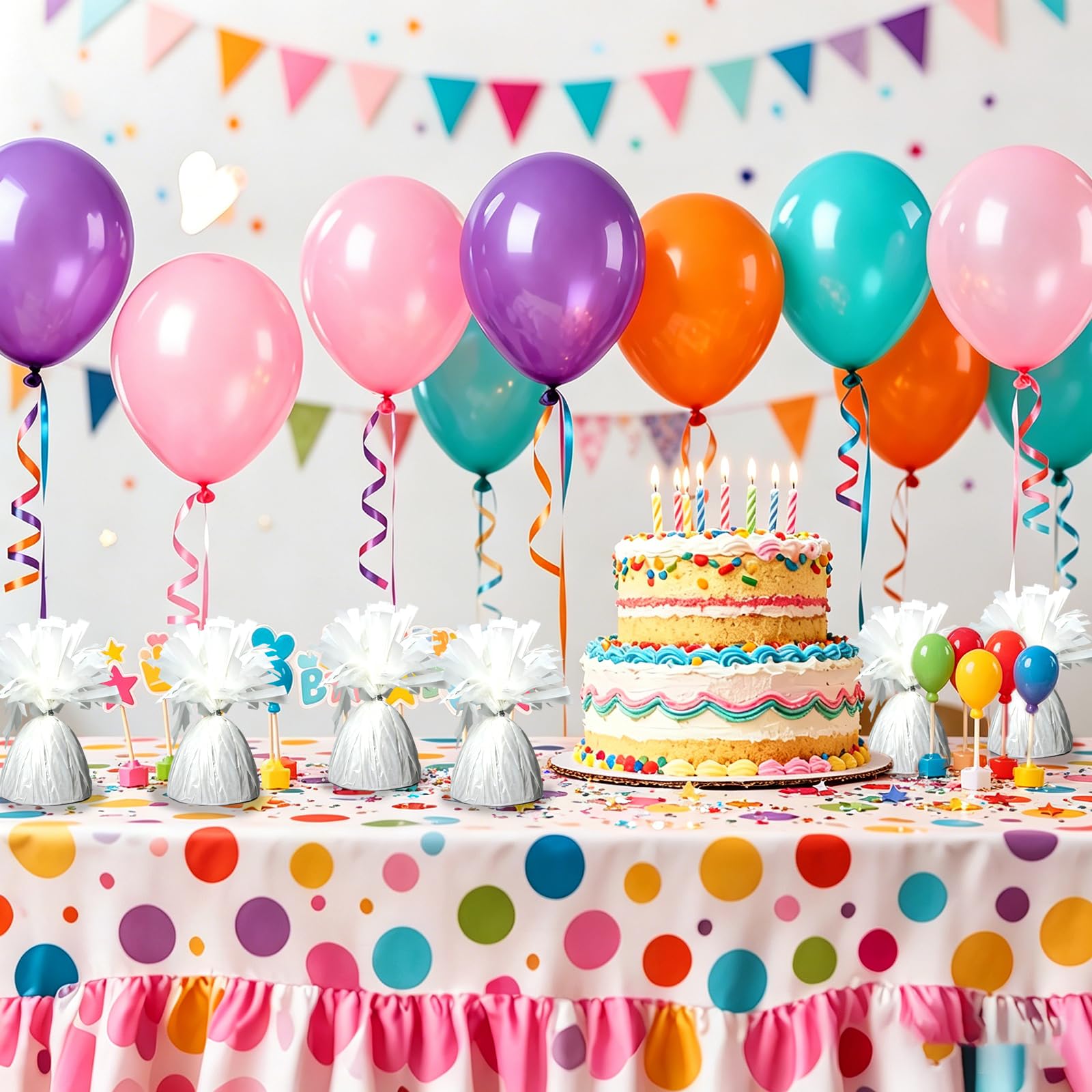 FUBININA 12 pesi per palloncini con ancora metallica con 1 rotolo di nastro in alluminio resistente, supporto per palloncini a elio, decorazione da tavolo per laurea, compleanno, matrimonio