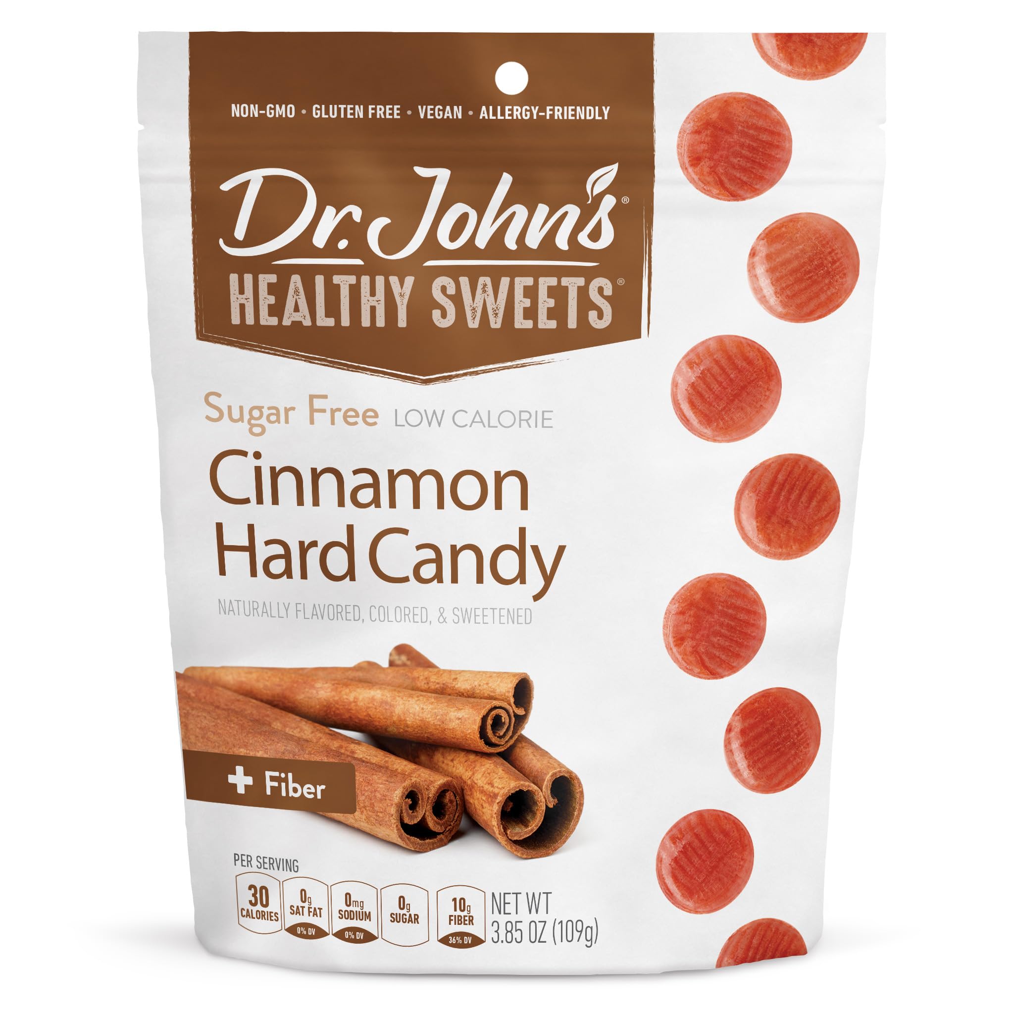 Dr. John’s Sugar Free Candy, Healthy Hard Candy with Zero Sugar, Low Calorie Snacks, Keto Friendly, Vegan, Gluten Free, Cinnamon, 24 Count, 3.85 OZ