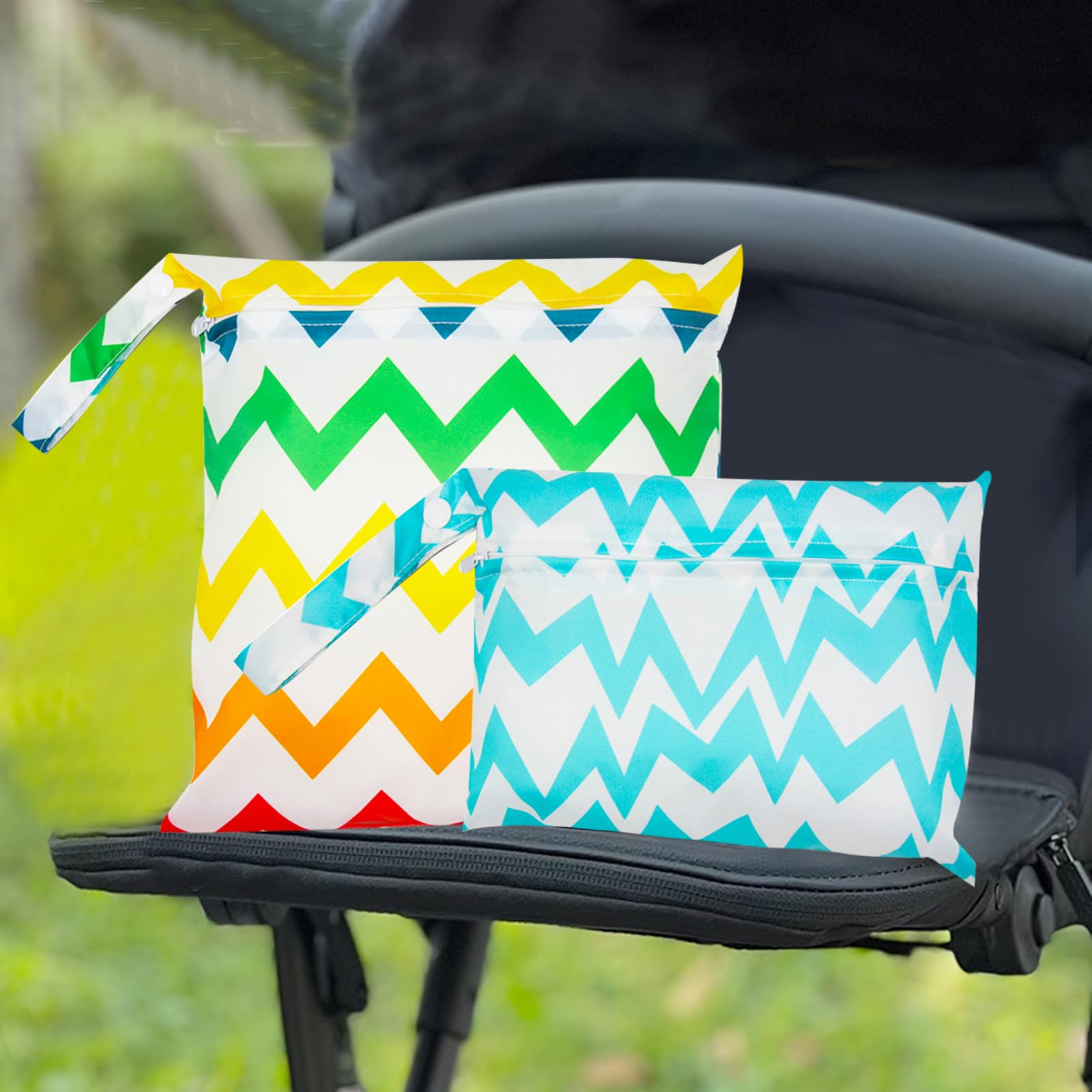 2 PCS Wetbag à Fermeture Eclair Etanche Réutilisable Lavable Double Fermeture Eclair Printing Sac à Langer pour Bébé, Sac à Couches, Sac Couches Lavables, Plage Piscine Garderie