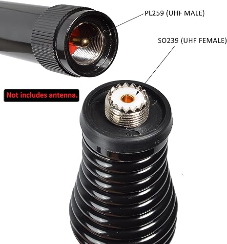 Miniatura 2 de HYS Muelle de barril resistente con montaje negro con SO239 (UHF hembra) para HFVHF CB UHF macho (PL259) antena de fibra de vidrio, con orificio de