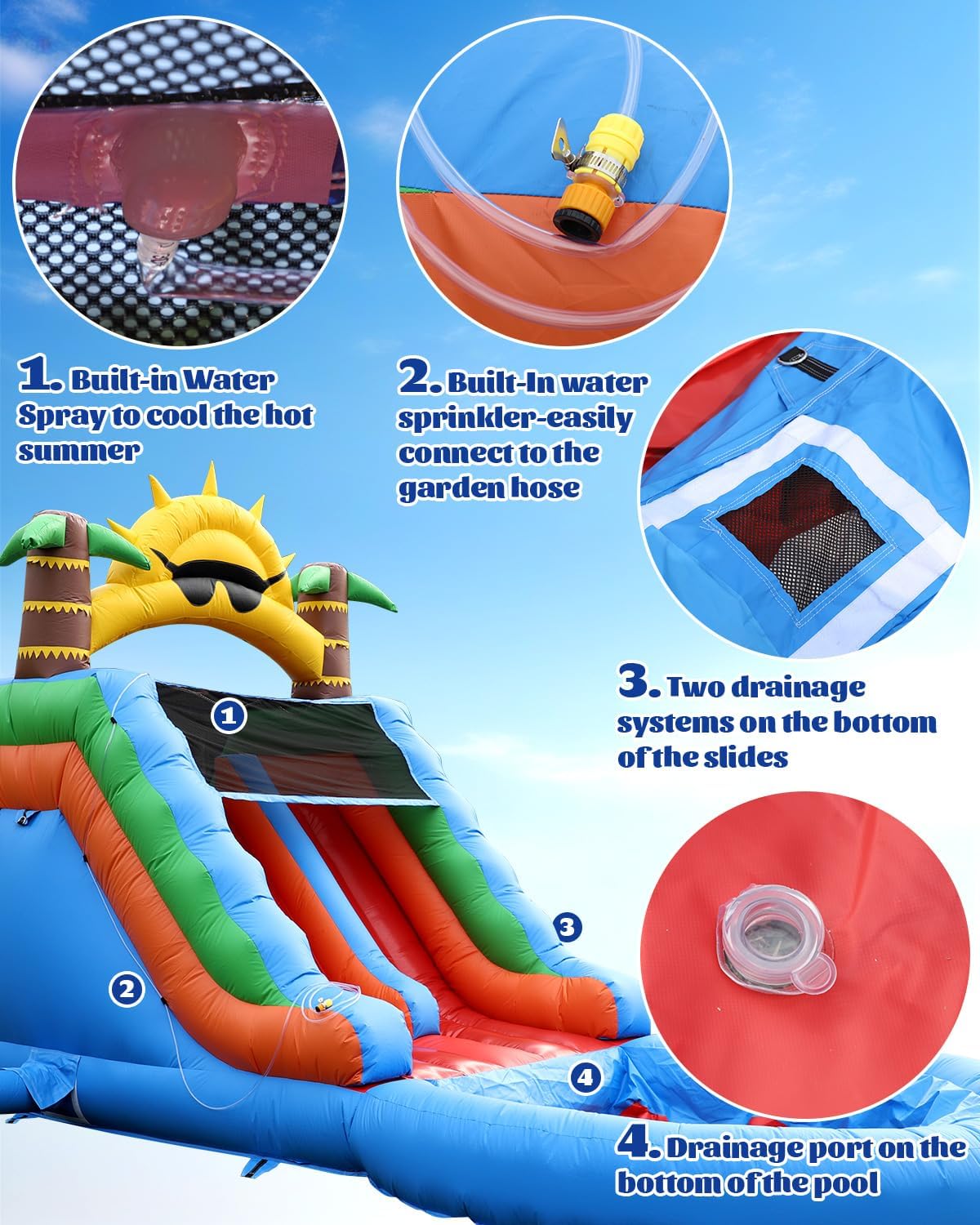 22.5FT(L) Commercial Water Slide for Adults Kids, 100% PVC Inflatable Adult Double Water Slide with 1100W Blower, 0.45mm Heavy Duty Vinyl Blow Up Waterslides Backyard Outdoor, 22.5x11x12ft