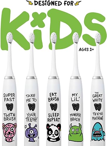 Vista 7 de Made by Dentists Cepillo de dientes eléctrico para niños, cepillo de dientes vibratorio recargable con temporizador, incluye 6 cabezales