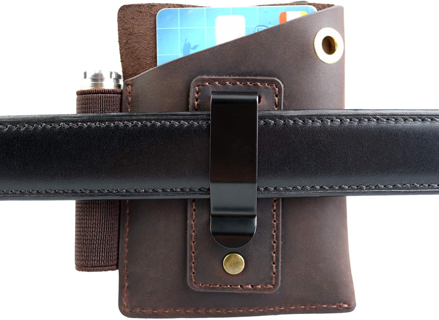 VIPERADE PJ12 Small EDC Leather Sheath, Flashlight and Knife Holster, Folding Knife Sheath, Pocket Knife Sheath for Flashlights, Mini Pocket Knife, Leather Knife Sheath with Belt Clip