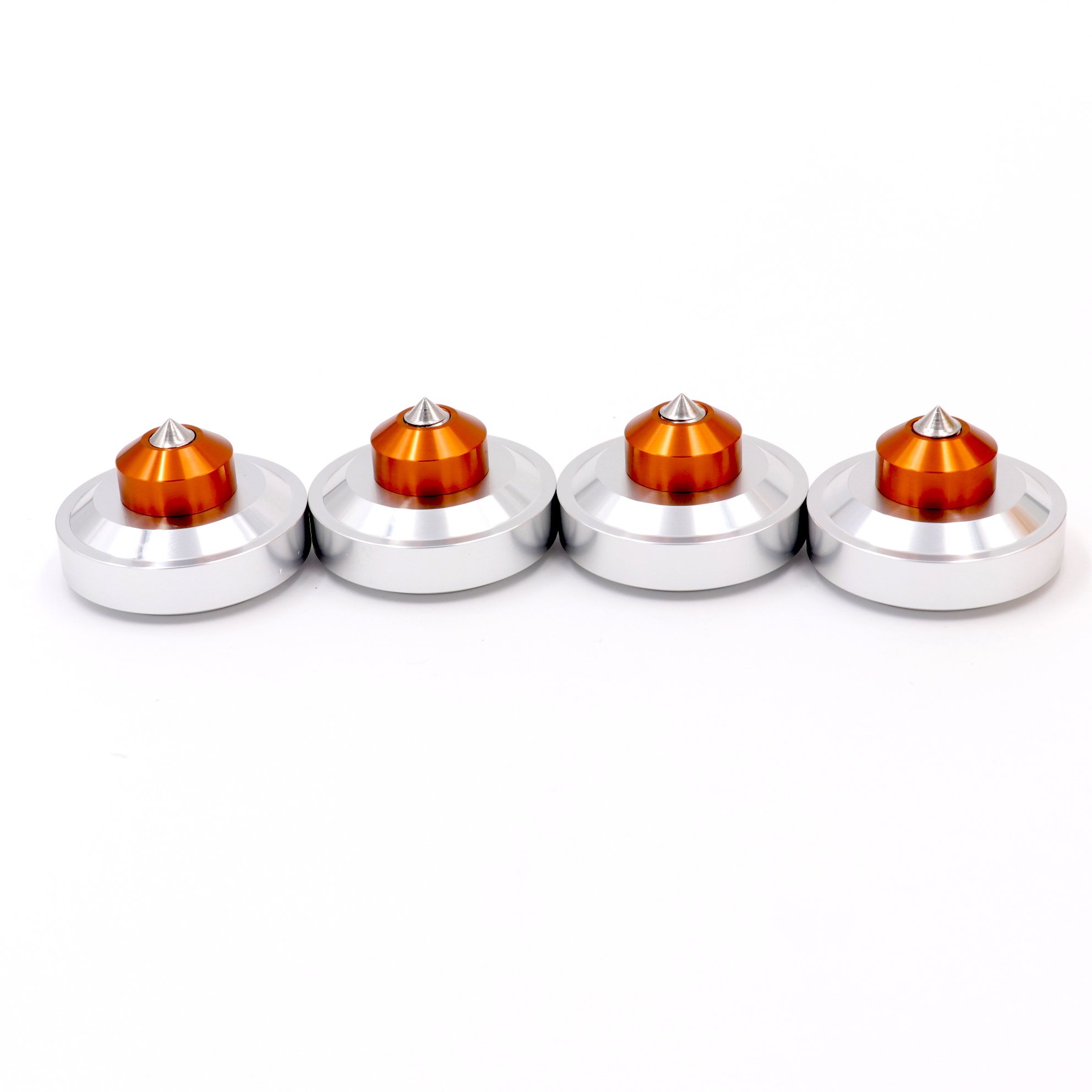 GD-PARTS 44x26mm Machined Full Aluminum Speaker Isolation Spike Amplifier Turntable Studio Monitor CD DVD Vibration Stand Feet Cone Silver Set of 4