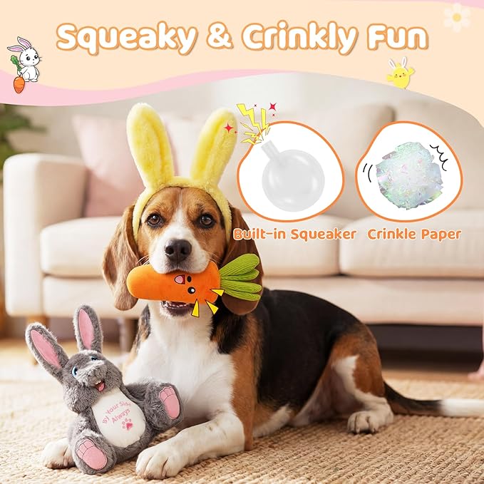 Juguetes para Perros Pequeños, Set de Peluche de Conejo y Zanahoria con Chirriador y Papel Crujiente, 2 Piezas miniatura 2
