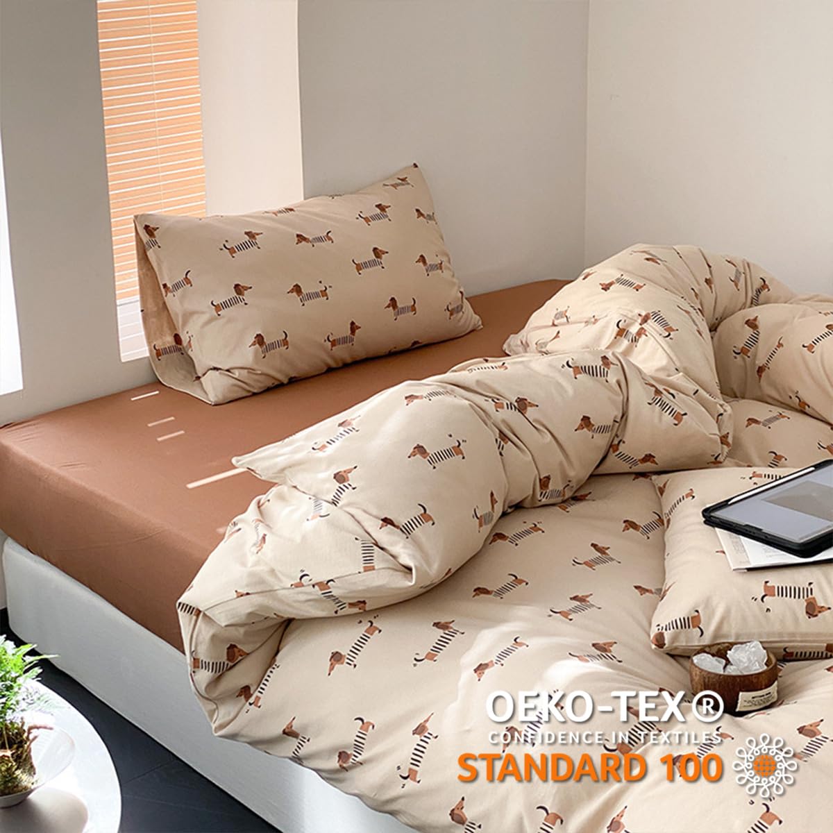 Lanqinglv Beddengoed 220x240 Kinderen Dachshund Lichtbruin Bruin Beddengoed Meisjes Jongens van Microvezel, ÖKO-TEX Beddengoed Set - Zachte Dekbedovertrek met Ritssluiting en 2 Kussensloop 80x80 cm