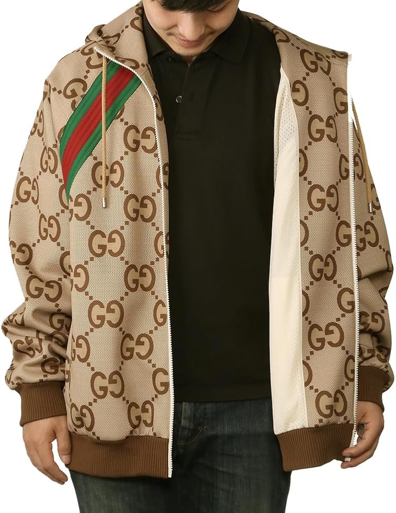 GUCCI メンズブルゾン Amazon | [グッチ] ブルゾン メンズ ジップアップ ジャンボGG柄 フード