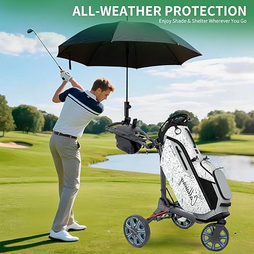 Miniatura 7 de Soporte de paraguas para carrito de golf compatible con Bag Boy, soporte de paraguas resistente, base de aleación de aluminio resistente al viento,