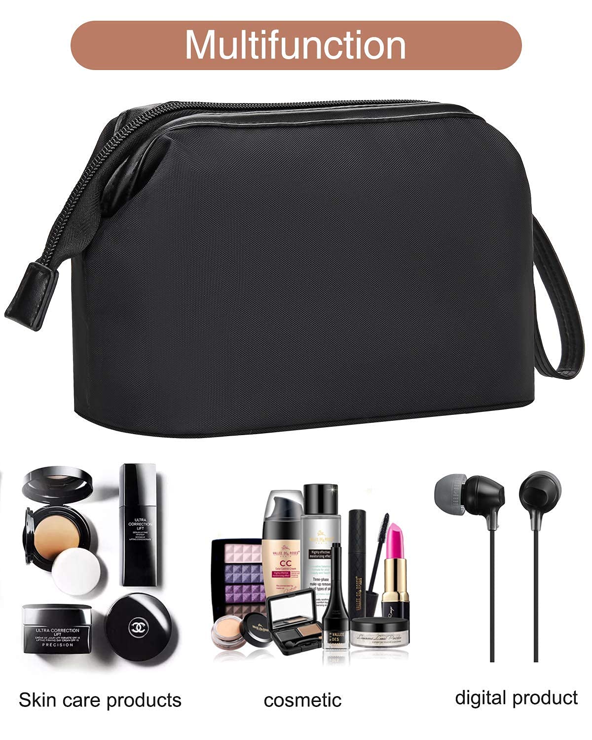 Travel Makeup Bag, Small Cosmetic Bags for Women,Large Capacity Portable Cosmetic bag Storage Organizer for Purse Everyday Use (Small,Black) : Beauty & Personal Care