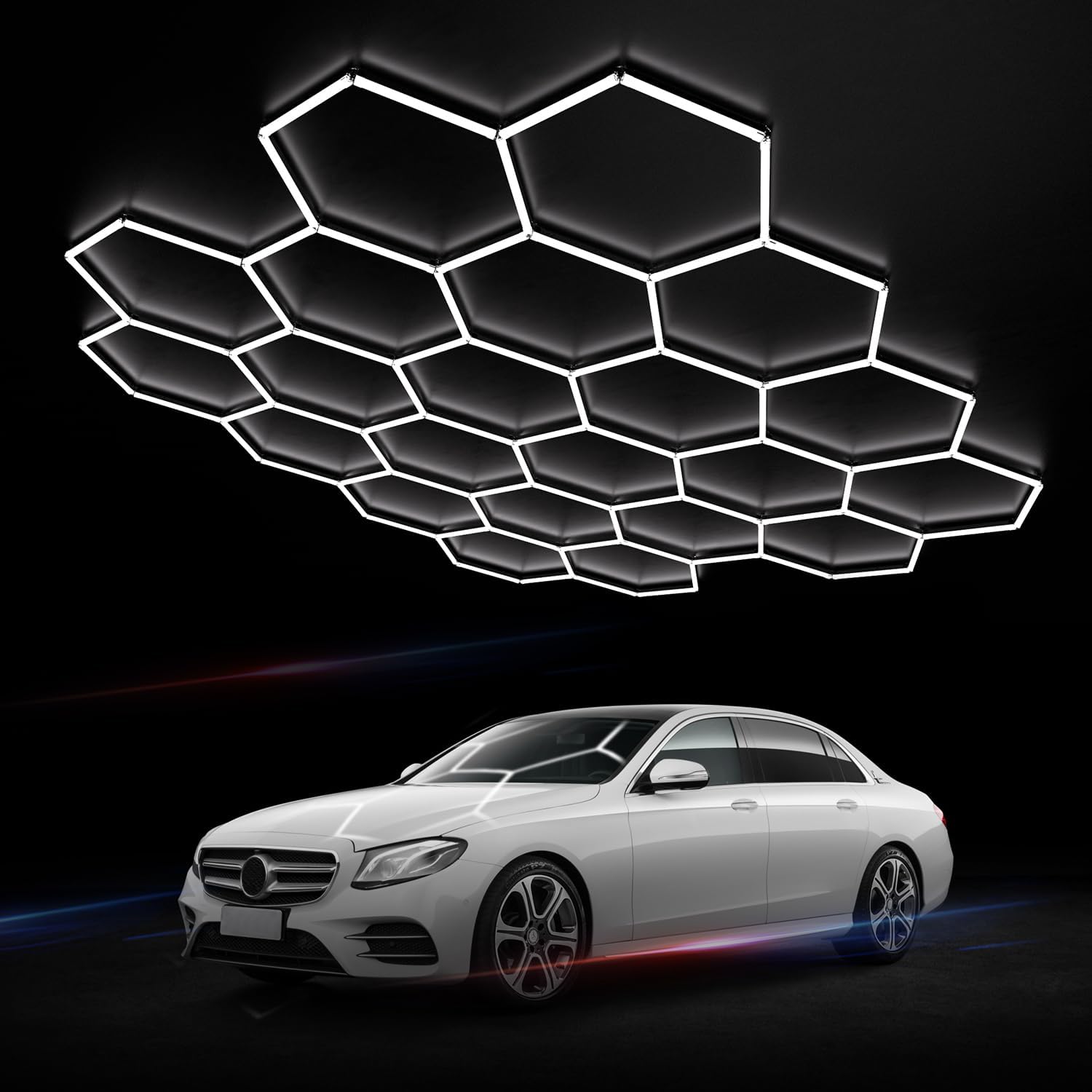 Hexagon Garage Lights: 581W 84 Pack 22 Grids LED Garage Lights - Easy Install 6500K Super Bright Honeycomb Light for Warehouse, Car Detailing Shop, Exhibition Hall, Gym 22 HEX