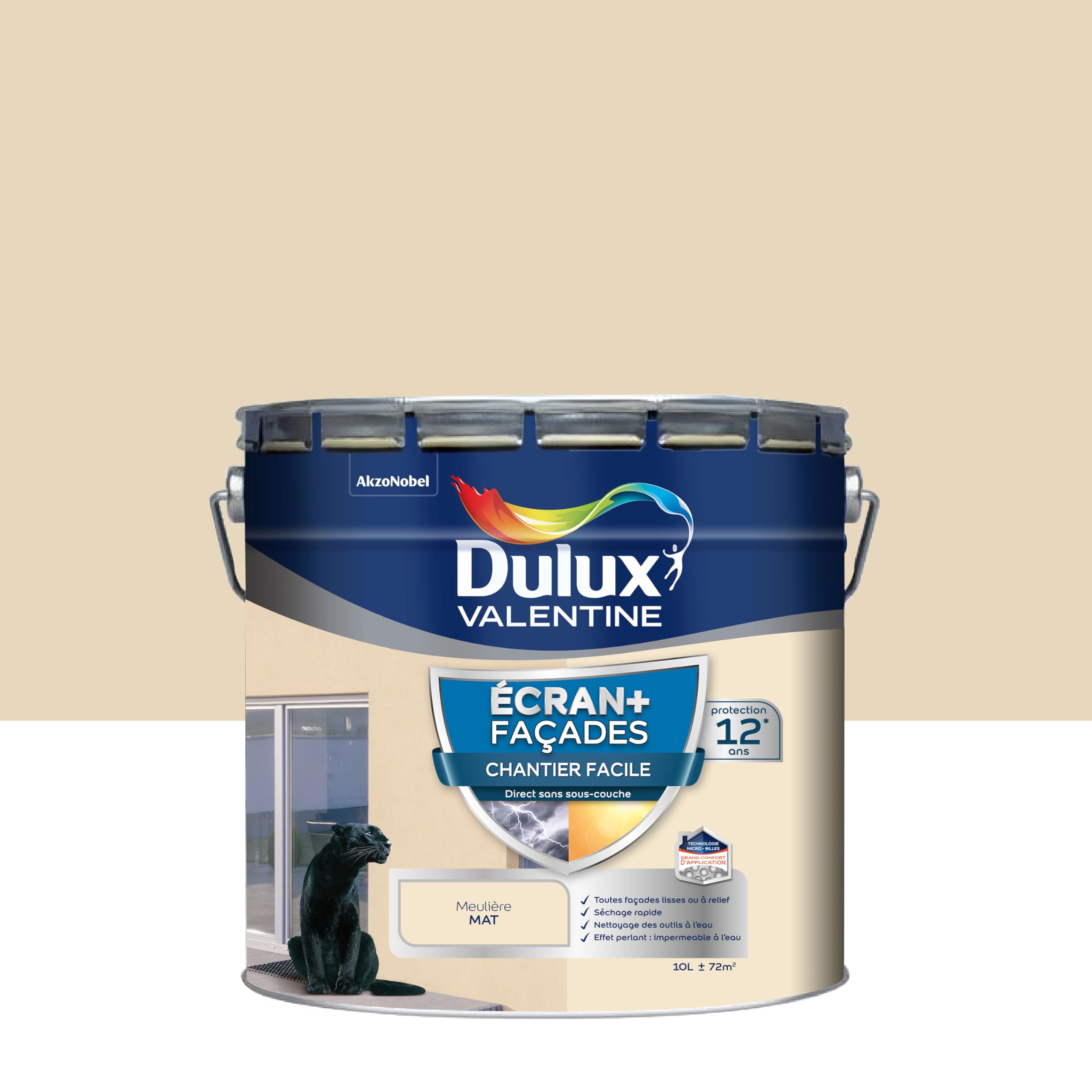 Dulux Valentine ECRAN+ CHANTIER FACILE FAÇADE - Peinture en Phase Aqueuse pour Façades - Séchage rapide et grand confort d'application - Mat Meulière 10L