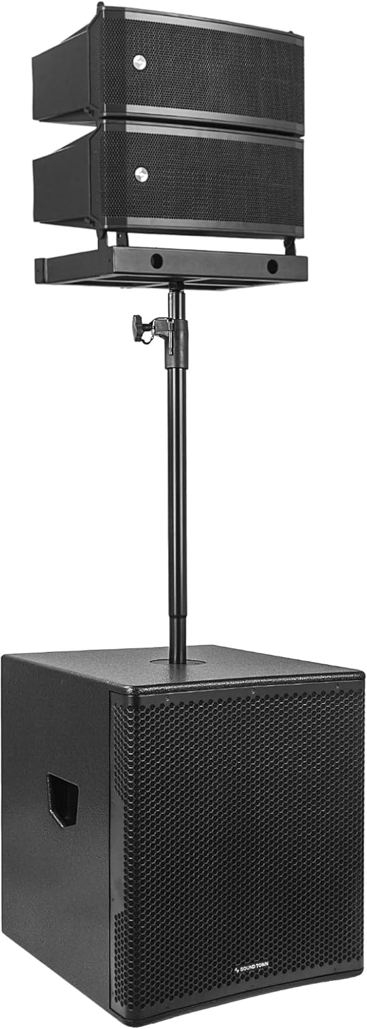 Sound Town CARPO Series Line Array System with One Dual 6.5-inch Powered Line Array Speaker, One Dual 6.5-inch Passive Speaker, Flying Frame, Black(CARPO-LA62F)