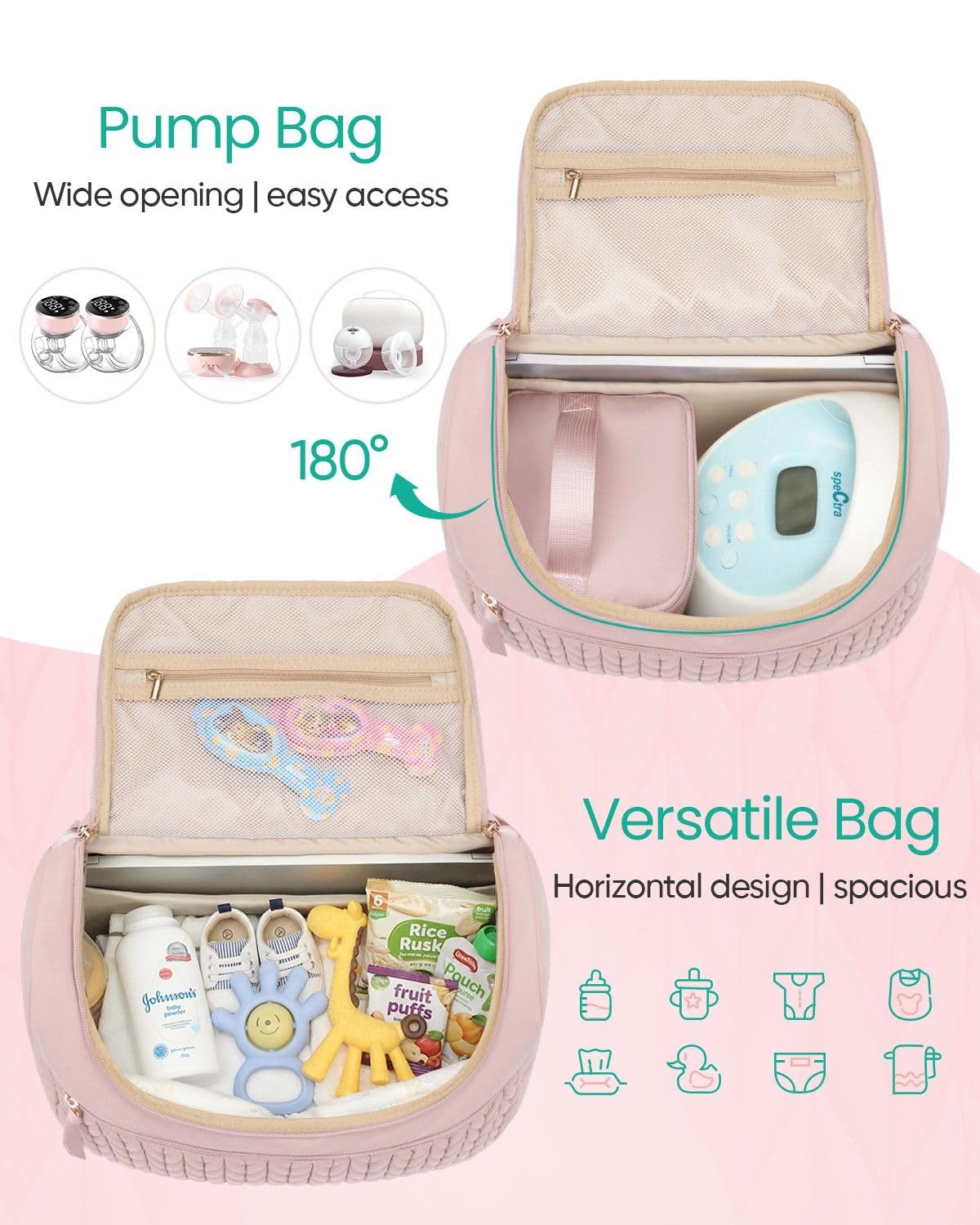 Qualyphant Kleiner Milchpumpen-Rucksack für Spectra S1 S2 Medela mit Kühltasche, kleine Wickeltasche