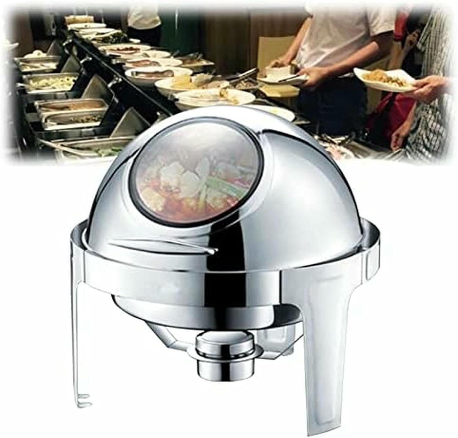 Roll-Top Chafing Dish, Round Stainless Steel Chafer, 6 Qt, Buffet Serving Warming Tray, Food Buffets, Food Warmer for Parties, Buffet Set, Chaffing Dishes, for Wedding, Parties, Banquet~/