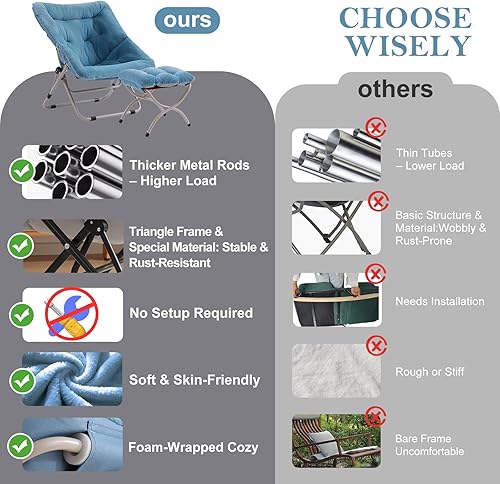 Miniatura 99 de Silla platillo, cómodas sillas de dormitorio, silla plegable de piel sintética de gran tamaño, silla plegable con marco de metal para sala de estar,