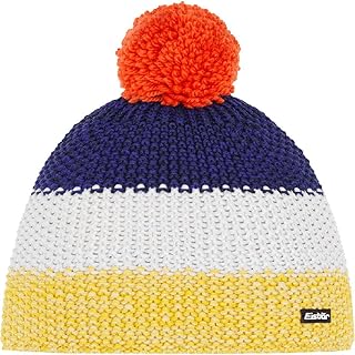 Star Pompon MÜ - Gorro de invierno para niños, color amarillo, blanco y morado