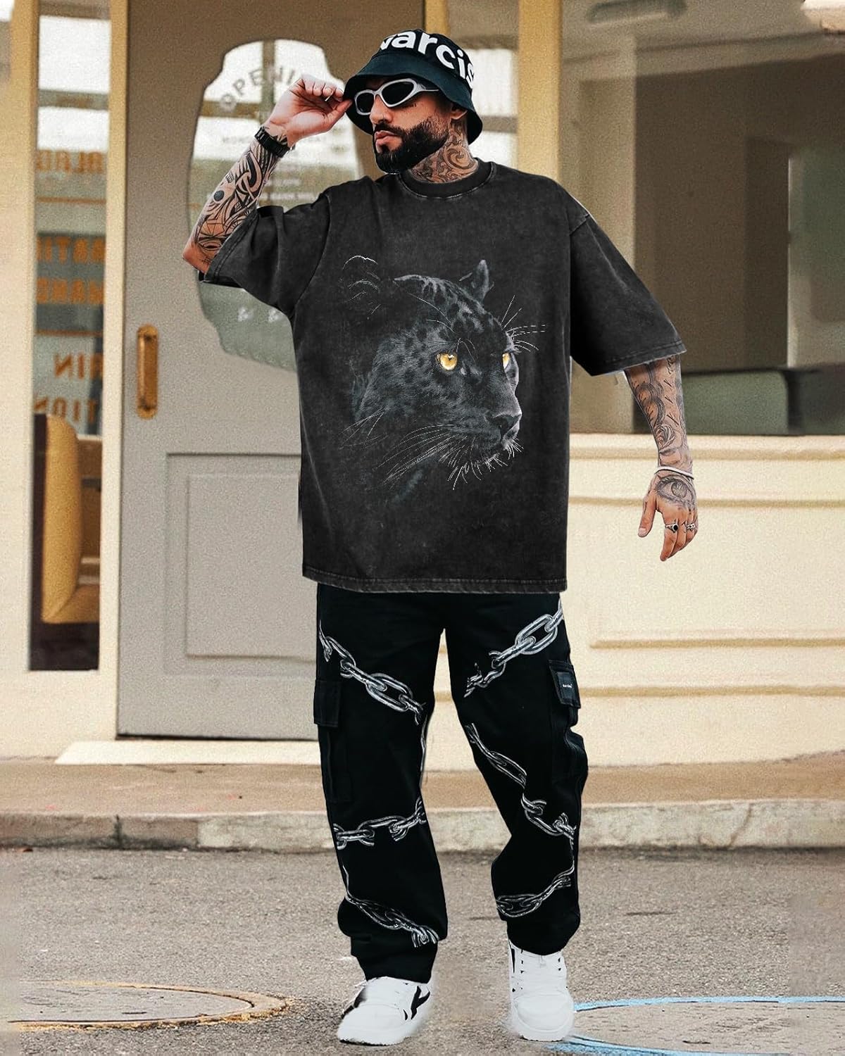 Flafens Oversized Tshirts for Men - Acid Wash Vintage T Shirt Graphic Tees Cotton Crewneck Short Sleeve Loose Tops - Image 3