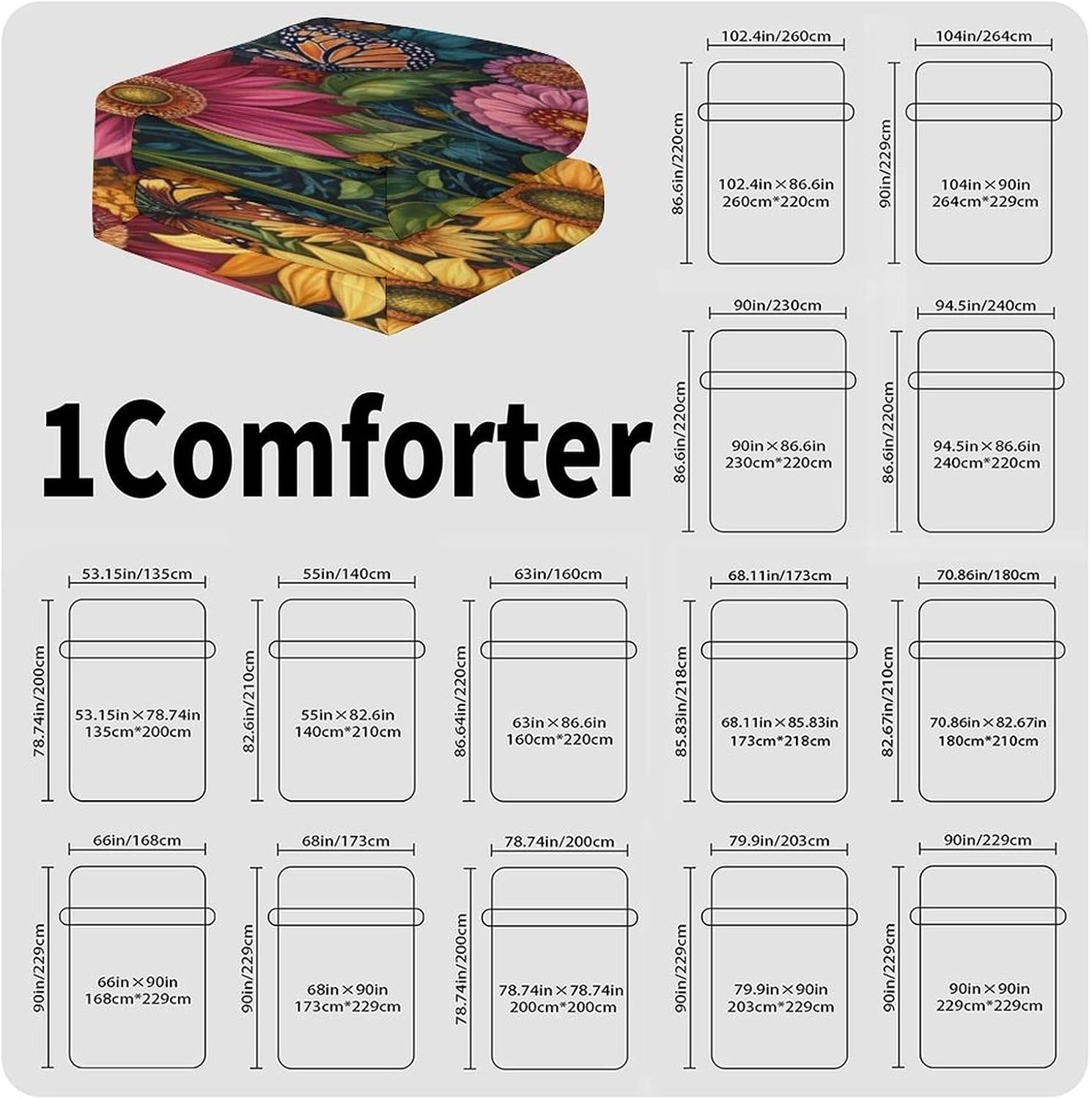 Sunflowers and Butterflies Comforter Bedding Heavy Bed Blanket Soft Warm Fluffy All Seasons Only Quilt 229x229cm