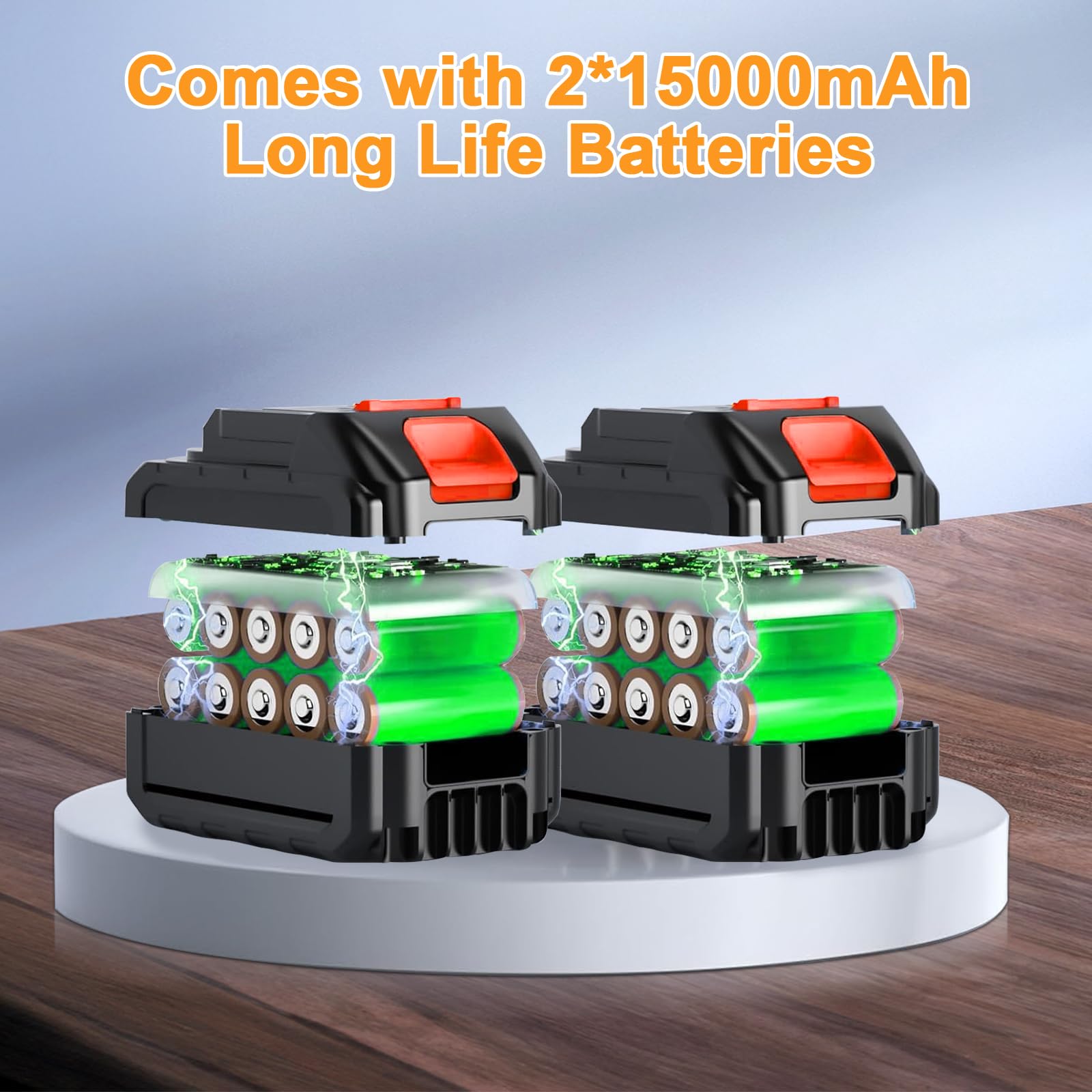 JIMACRO 3 Velocidades Sierra de Calar, Inglete ± 45° Sierra de Calar Eléctrica con 2 * 1500mAh Batería, 6 Hojas de Sierra, Caladoras Madera para Cortar Metal Madera Plástico (con batería)