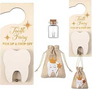 DoubleFill Tooth Fairy Door Hanger Pouch Keepsake Box,Classic,Light Brown