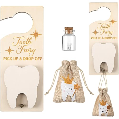 DoubleFill Tooth Fairy Door Hanger Pouch Keepsake Box,Classic,Light Brown