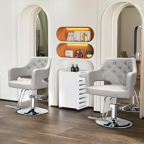 Vista 32 de OmySalon Sillas de peluquería para peluquería silla de estilo negro dorado, silla de salón para estilista, Bomba hidráulica resistente, 360° Oro