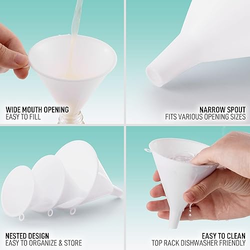 Miniatura 4 de Zulay Kitchen Juego de 3 embudos de plástico – Embudos de cocina grandes, medianos y pequeños – para llenar botellas de agua, líquido de proteína,