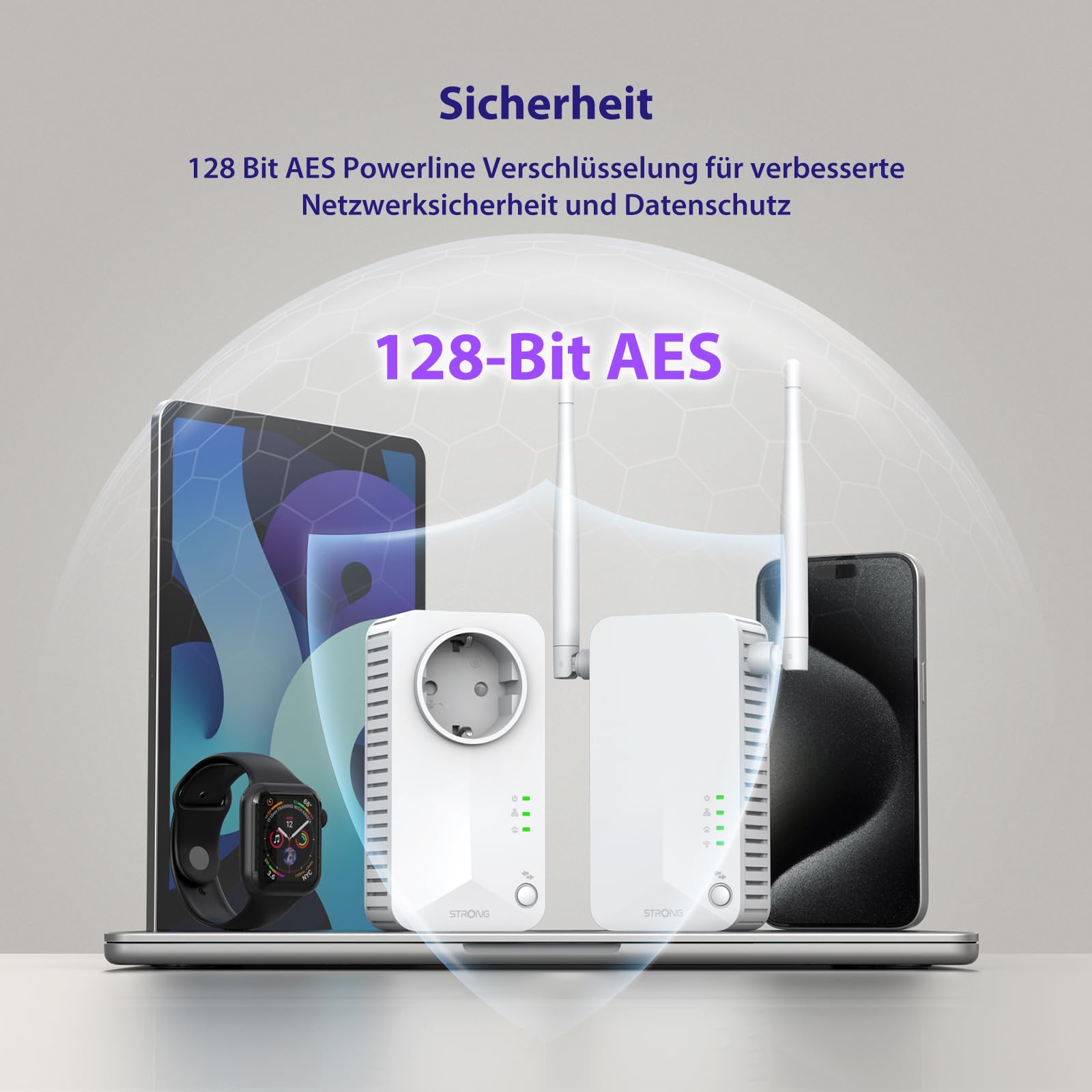 STRONG AV600 Powerline Adapter Setmit Steckdose, WLAN 300 Mbit/s, HomePlug AV2 Powerline Internet Verstärker, Plug & Play, EIN Knopf Sicherheit, 100 Mbit/s LAN Ports (POWERLWF600DUOEUV2)
