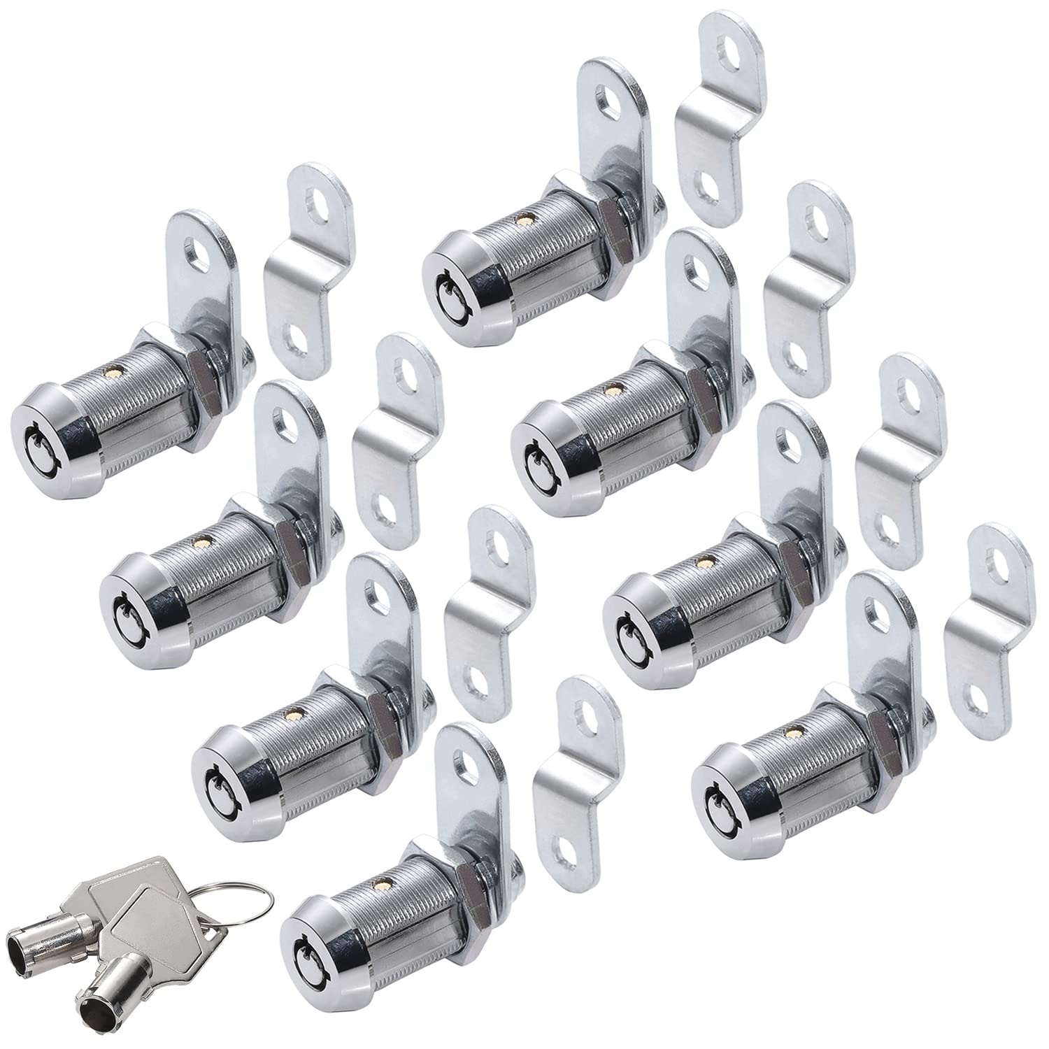 Tubular Cam Lock Cabinet Lock,Keyed Alike Removable Key, 1-1/4" Cam and Offset Cam (1-1/8 Inch 90°, Chrome Finish, 8 Pack)