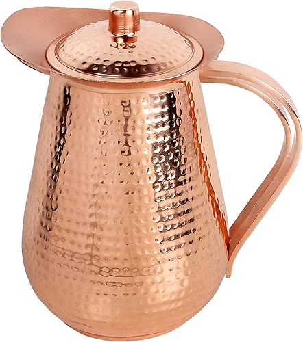 Miniatura 9 de Tazas de agua de cobre martilladas hechas a mano con tapa, 100% cobre puro, sin forro, sin revestimiento para beneficios de salud ayurveda, 70 onzas