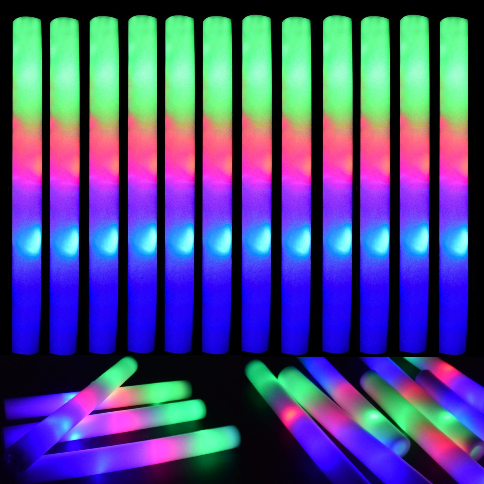 Senhui100pcs LED Foam Glow Sticks Bulk with 3 Modes Flashing, Glow in the Dark Party Supplies for Wedding, Birthday, Christmas, Halloween, New Years